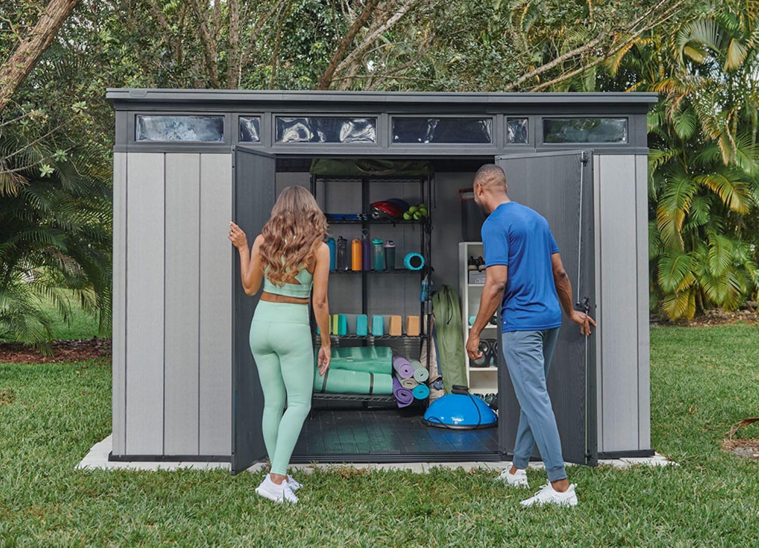 Keter Artisan 11x7 Modern Resin Outdoor Storage Shed Kit-Perfect to Store Patio Furniture, Garden Tools Bike Accessories, Beach Chairs and Lawn Mower, Grey & Black - Image 8