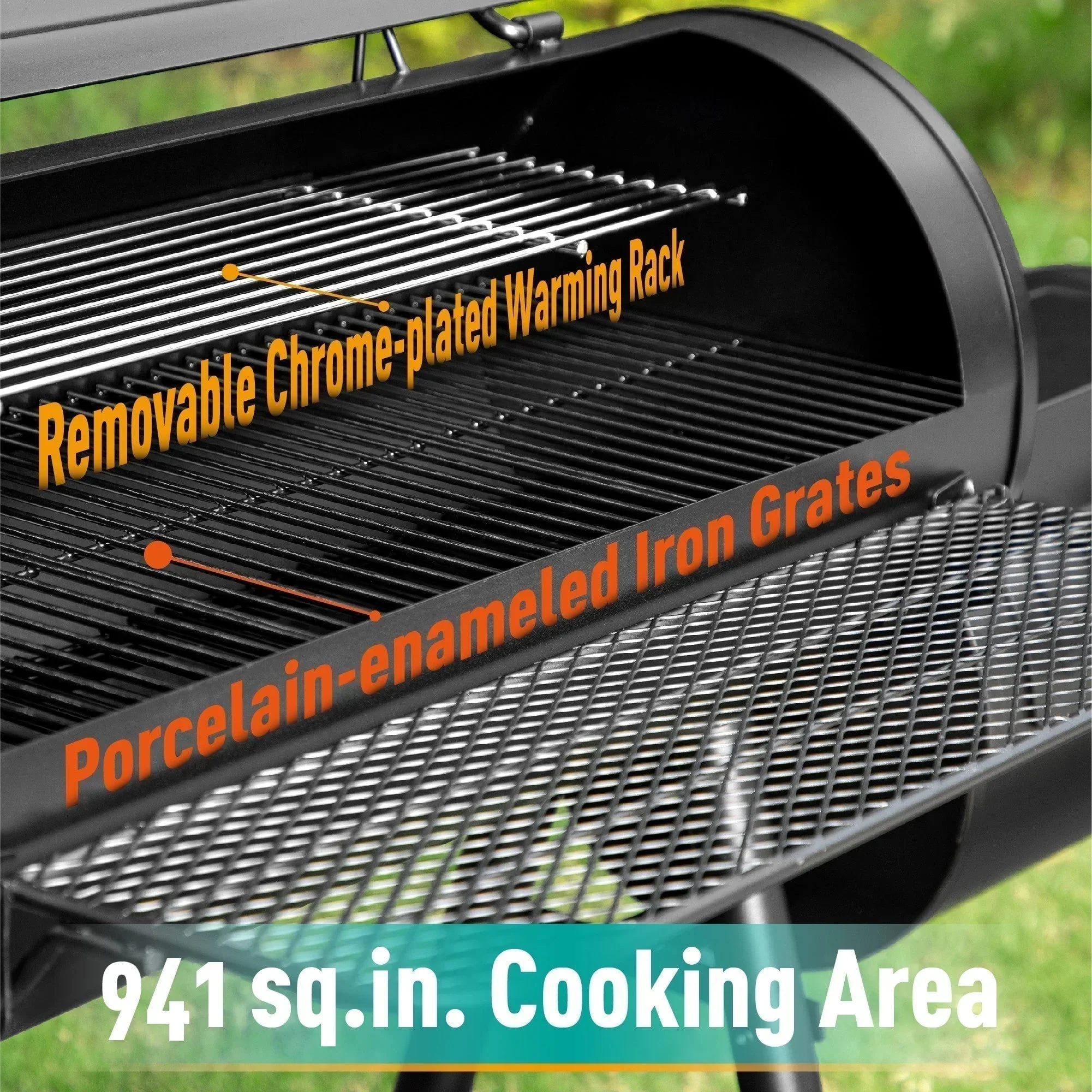 941 Sq.in. Overlarge BBQ Charcoal Grill with Offset Smoker, Black - Image 5