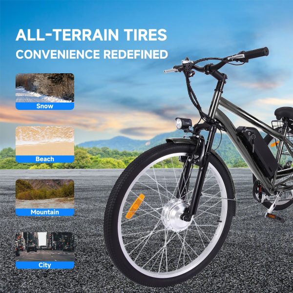 26 Inch Adult 3 Wheel Electric Tricycle with Basket, Fat Tires,7 Speeds,350W Powerful Motor, 36V 10Ah Removable Battery Dark Gray - Image 7