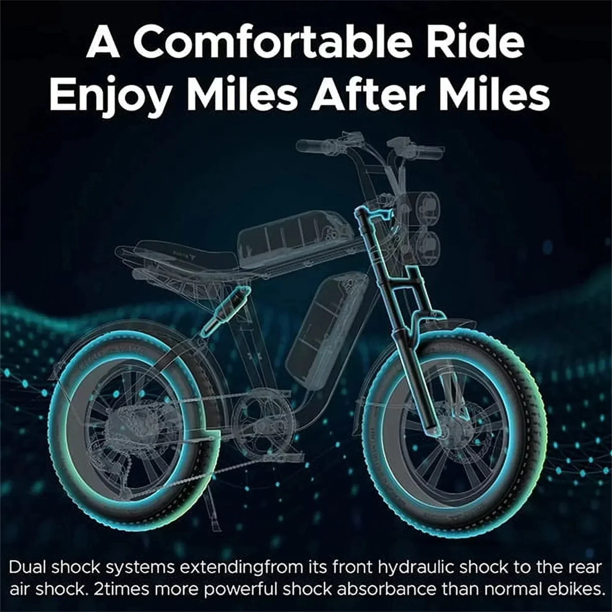 1000W Electric Bike for Adults, Retro-Style, 28mph, 94 Miles Range, 20x4.0 Fat Tires, Full Suspension, UL Certified - Image 6