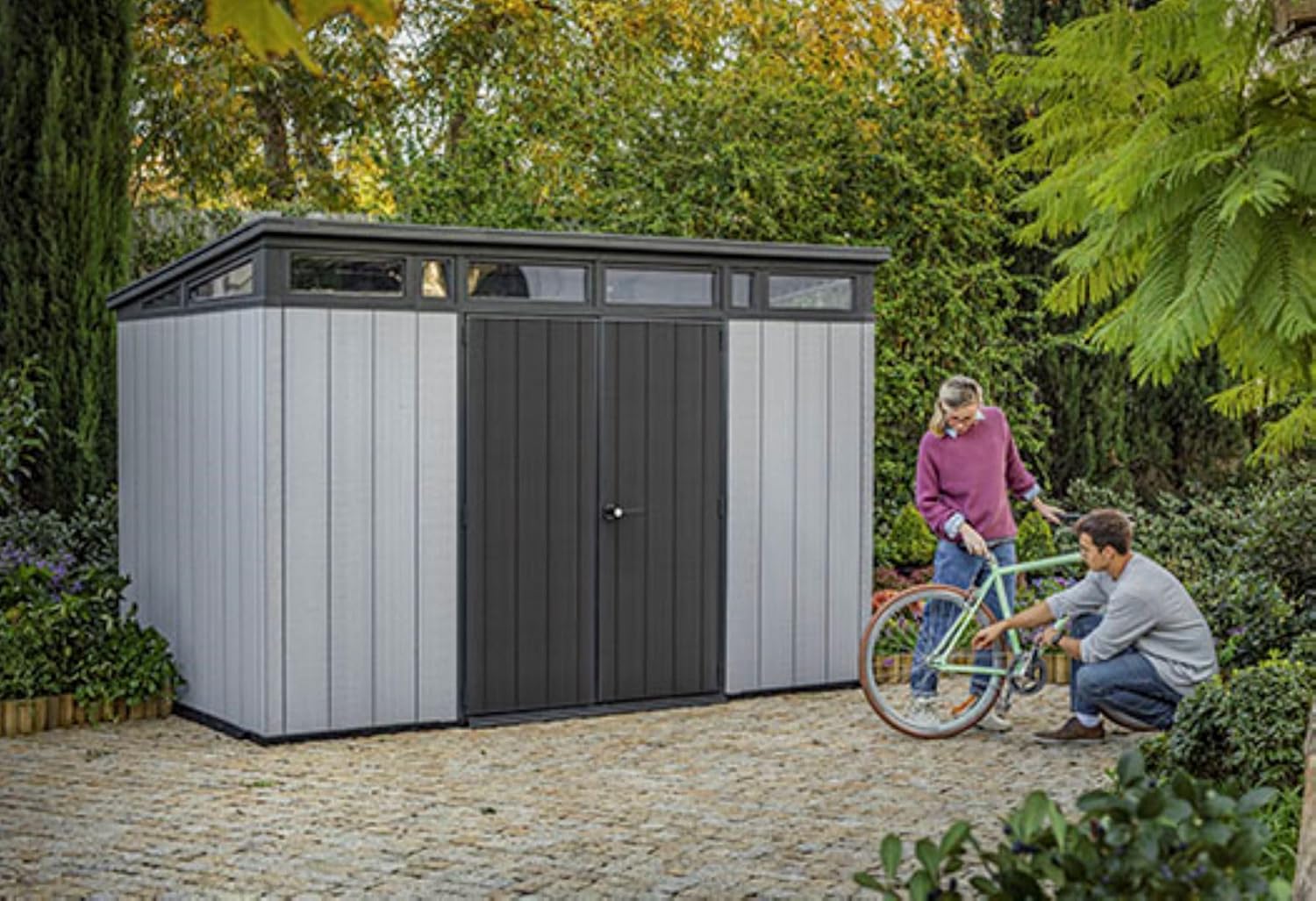 Keter Artisan 11x7 Modern Resin Outdoor Storage Shed Kit-Perfect to Store Patio Furniture, Garden Tools Bike Accessories, Beach Chairs and Lawn Mower, Grey & Black - Image 7