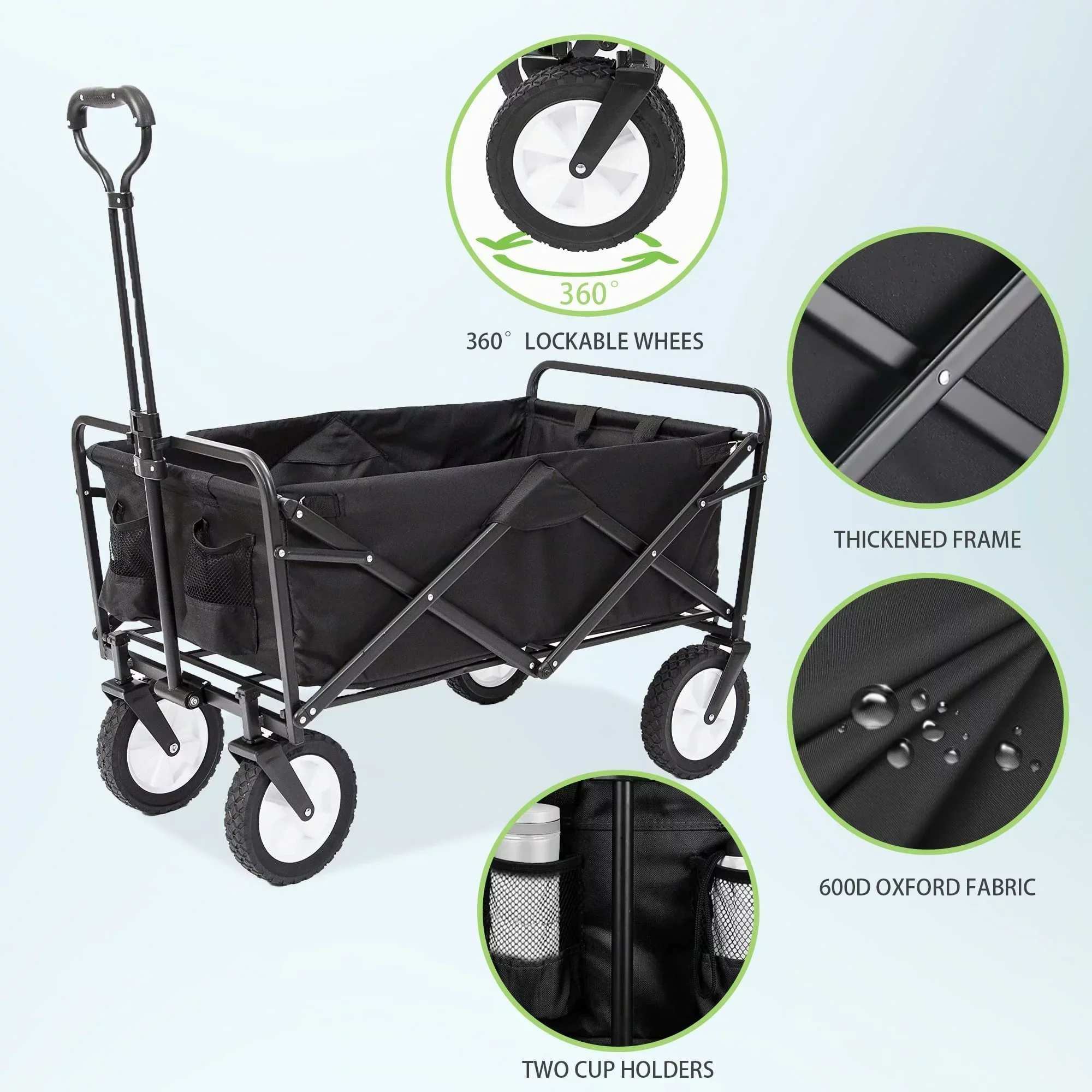 220lb Folding Wagon Utility Garden Cart for Outdoor Camping Black - Image 4