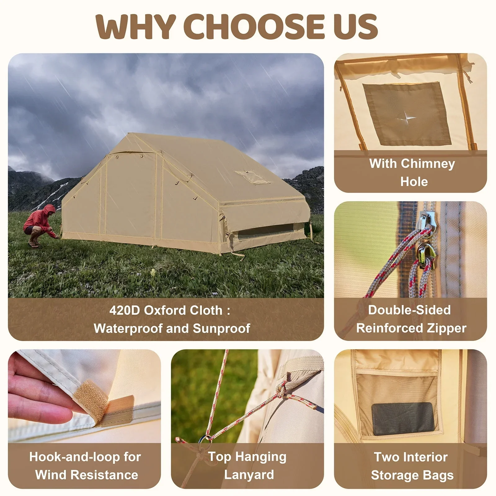 6 Person Inflatable Camping Tent with Pump, 10ft x7ft Glamping Family Tent Easy Setup 4 Season Waterproof Windproof Outdoor Blow Up Tent Luxury Oxford Cabin with Mesh Windows & Doors sgtnighsdesigns - Image 5