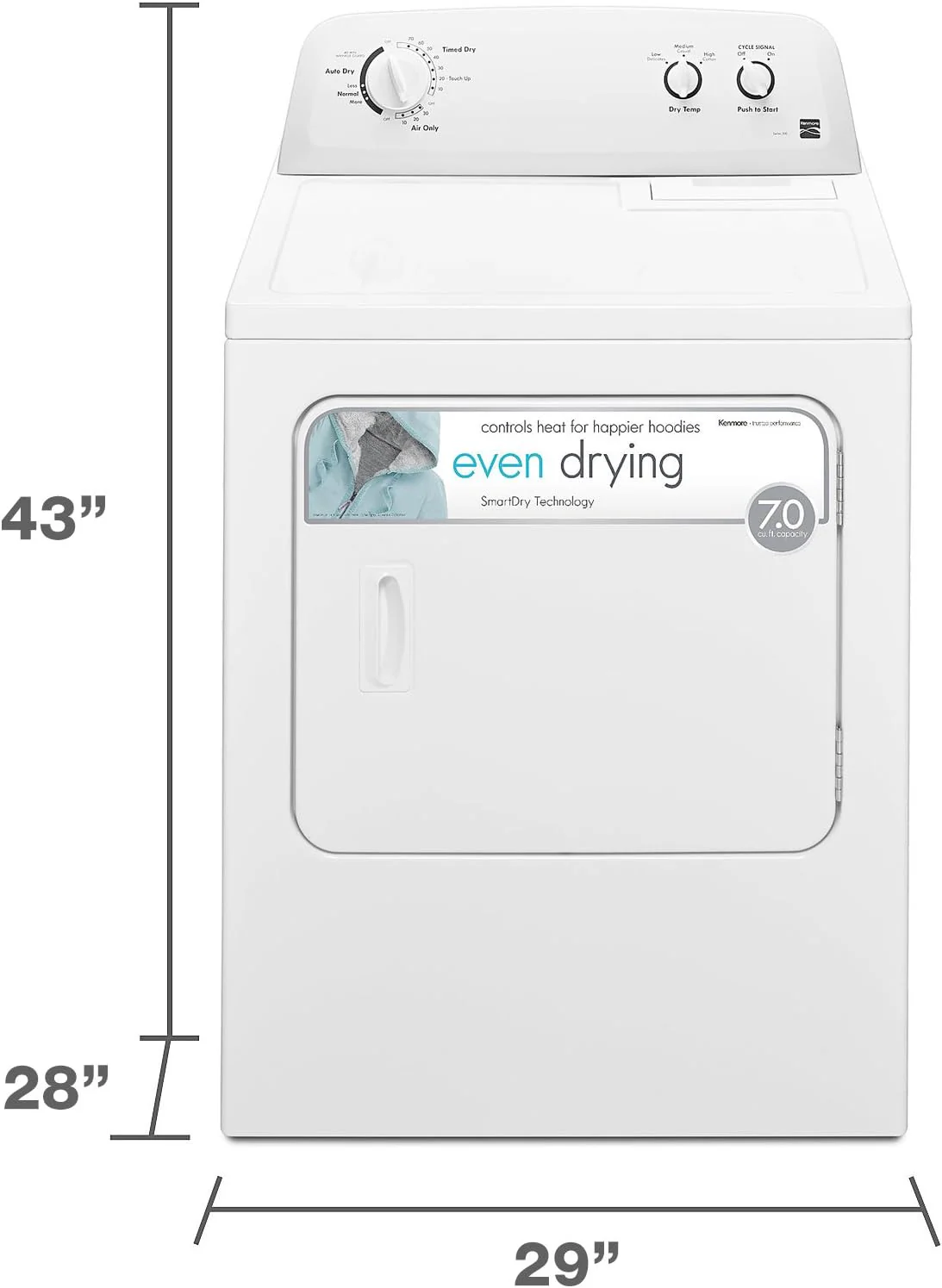 29 Front Load Electric Dryer with Wrinkle Guard and 7.0 Cubic Ft. Total Capacity, White - Image 6
