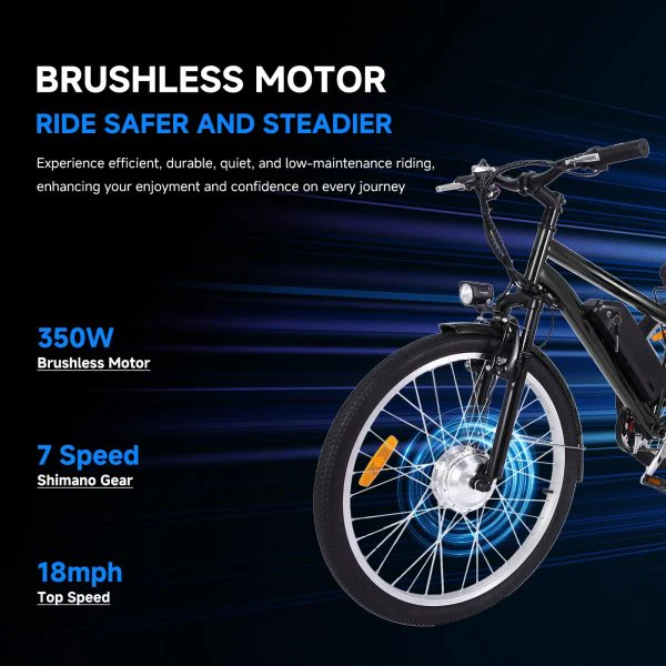 26 Inch Adult 3 Wheel Electric Tricycle with Basket, Fat Tires,7 Speeds,350W Powerful Motor, 36V 10Ah Removable Battery Dark Gray - Image 3