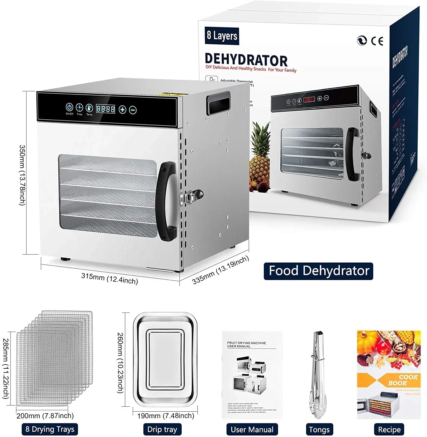Tray Food Dehydrator, Steel Fruit Dry Machine with 30 90~C Adjustable Thermostat, 24hr Digital Timer - Image 7