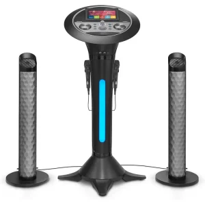 Portable WiFi Karaoke Machine for Adults - Black Pedestal with 7 Touchscreen, Built-In Speaker, Bluetooth, Recorder & 2 Wired Microphones