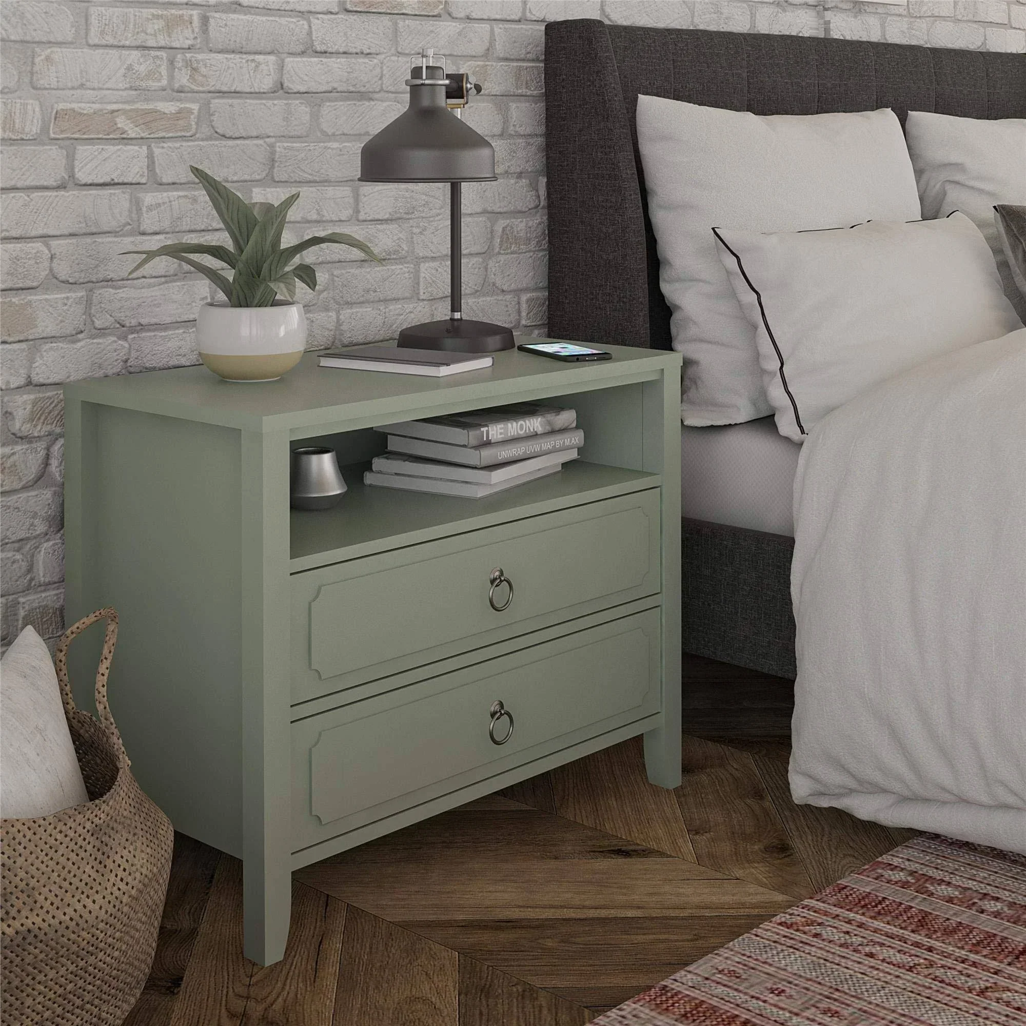 Drawer Nightstand, Green - Image 2