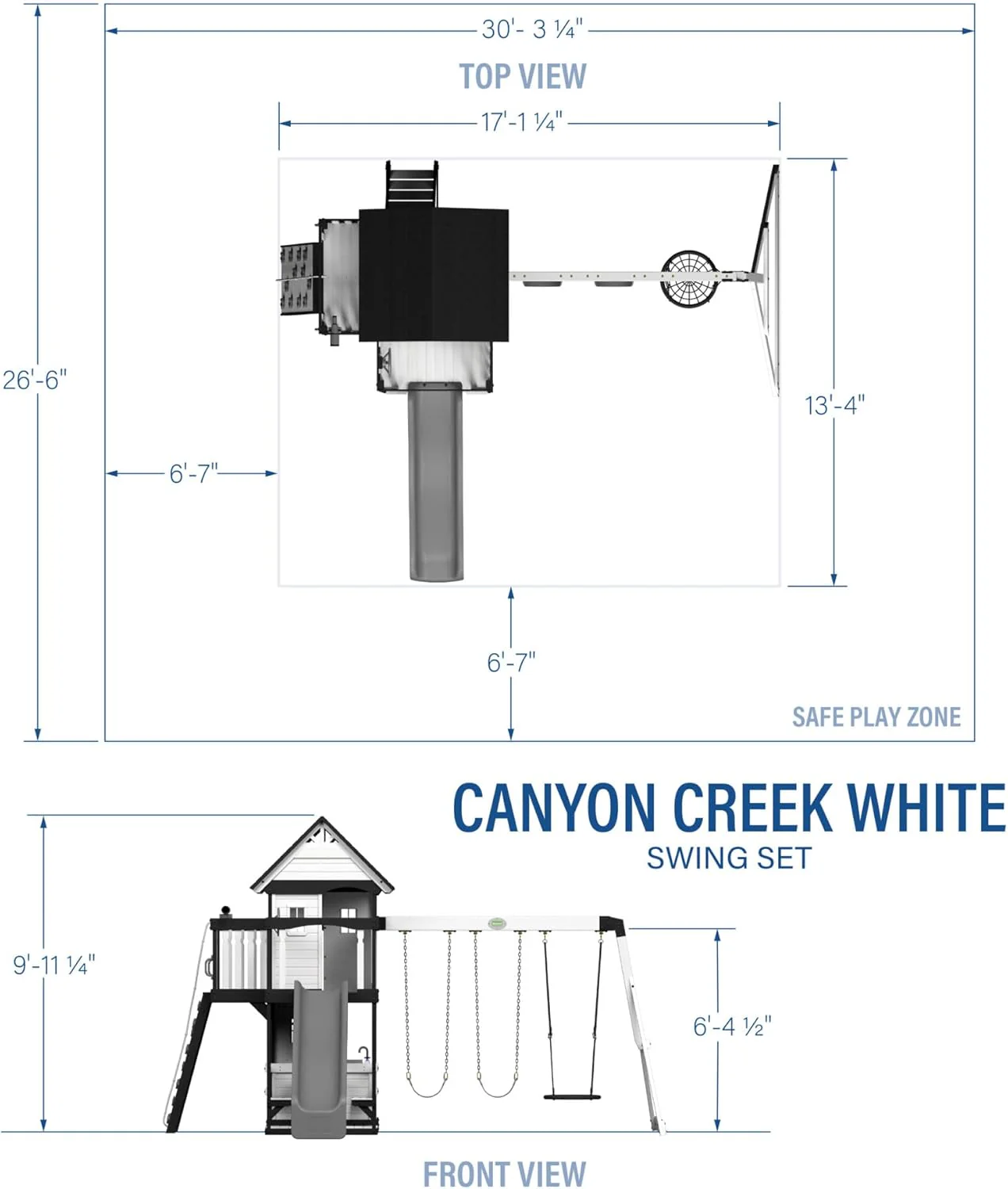 Canyon Creek Cedar Wood Swing Set with Wave Slide, Clubhouse, Play Kitchen, Picnic Area, Belt Swings, Web Swing, Rock Wall, Balconies, Playhouse, Step Ladder, Outdoor Playset - Image 11