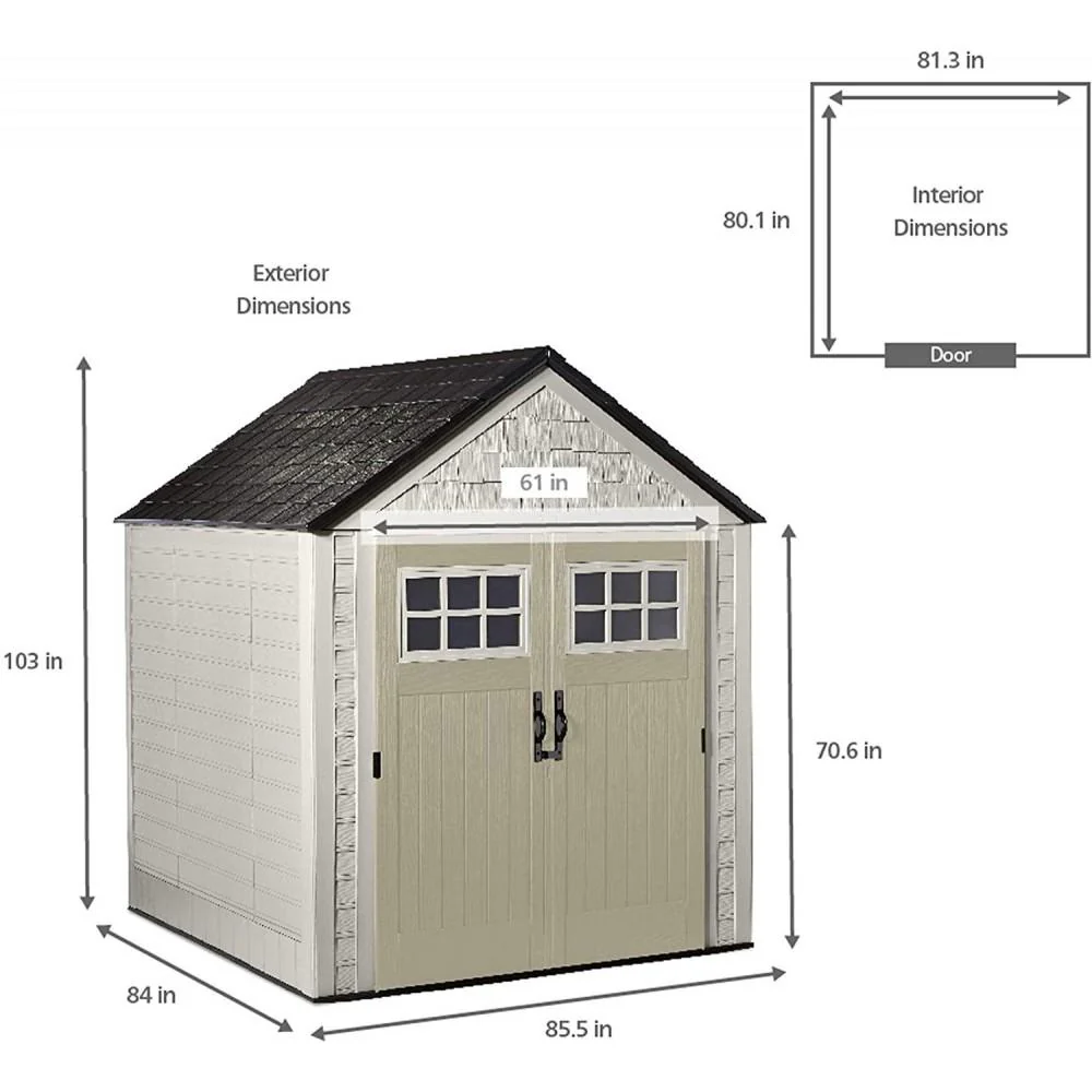 7x7 Ft Durable Weather Resistant Resin Outdoor Garden Storage Shed with Windows and Utility Hooks, Sand - Image 2
