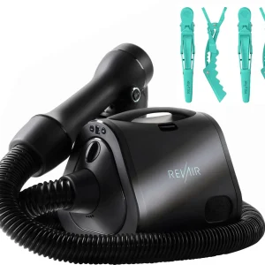 Reverse-Air Hair Dryer with Hair Clips - Black