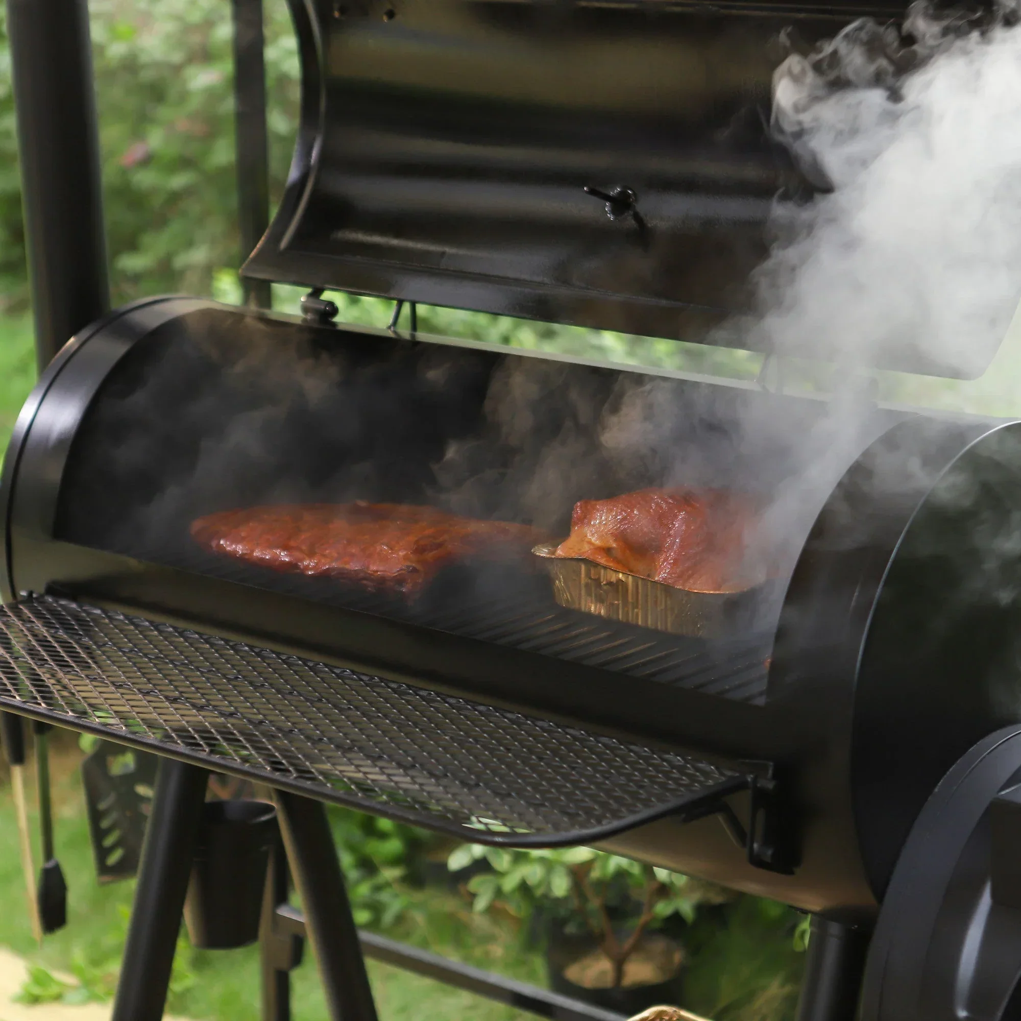 941 Sq.in. Overlarge BBQ Charcoal Grill with Offset Smoker, Black - Image 2