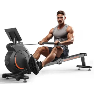 Magnetic/Water Rowing Machine 350 LB Weight Capacity - Foldable Rower for Home Use with Bluetooth, App Supported, Tablet Holder and Comfortable Seat Cushion