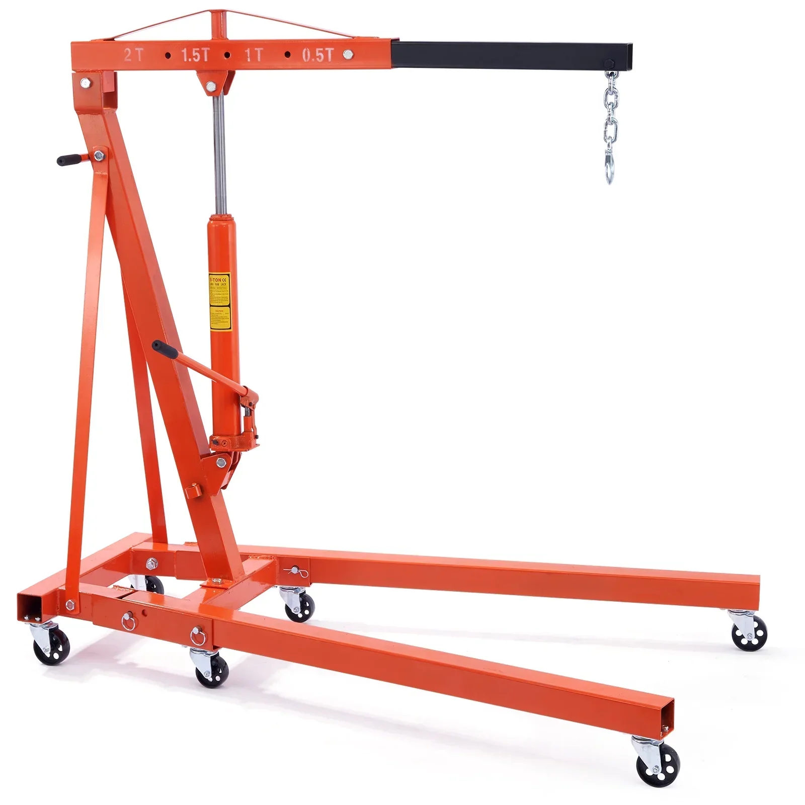 2T Folding Engine Hoist with Leveler, 4400 lbs Capacity, Heavy-Duty Hydraulic Cherry Picker Crane - Image 3