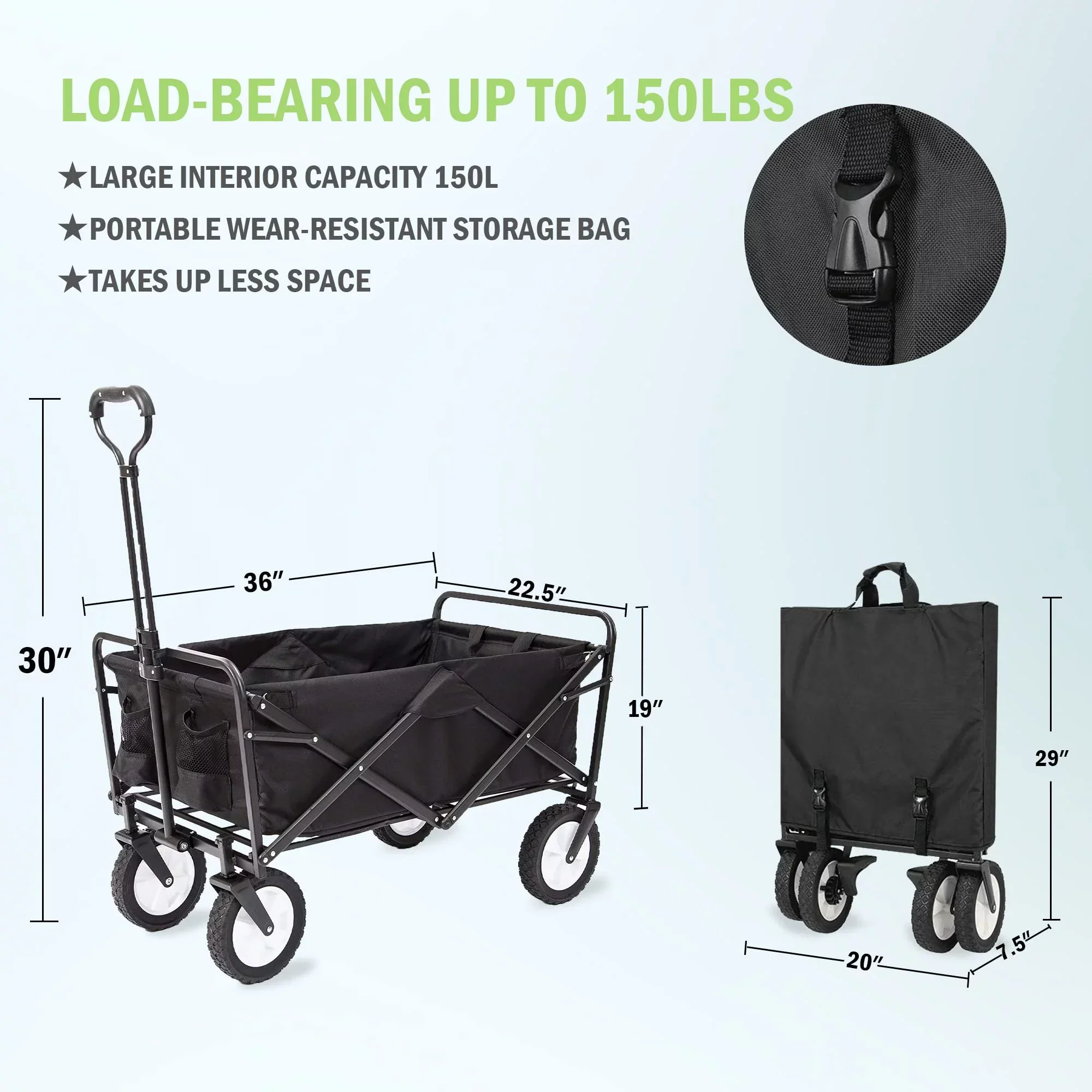 220lb Folding Wagon Utility Garden Cart for Outdoor Camping Black - Image 2