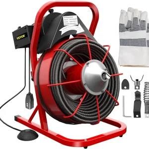 Electric Drain Cleaner Machine by Brand, 75 Ft x 3/8 Inch, Fits 1-4 Inch Pipes, Portable with 4 Cutters, Powerful Plumbing Tool for Clogs