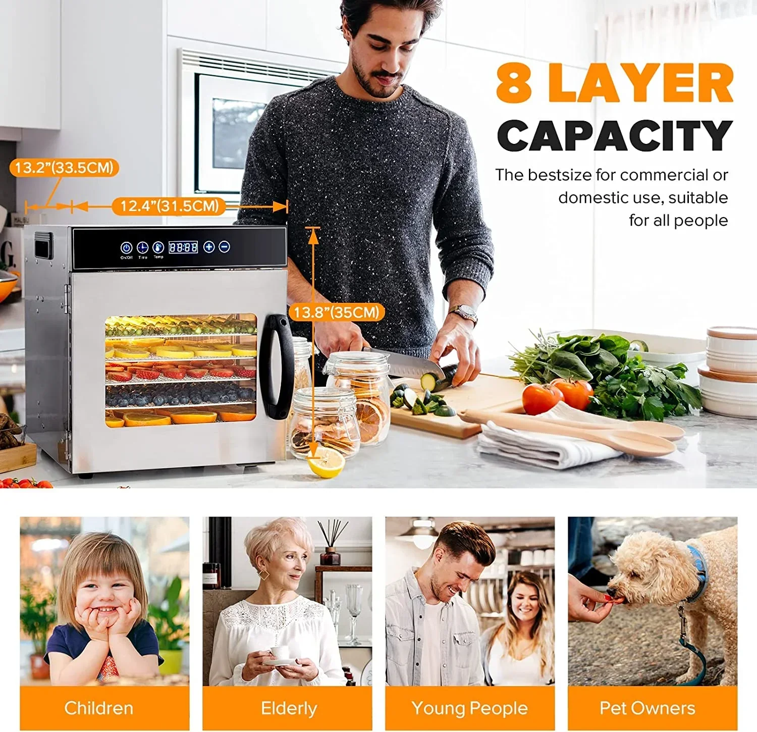 Tray Food Dehydrator, Steel Fruit Dry Machine with 30 90~C Adjustable Thermostat, 24hr Digital Timer - Image 5