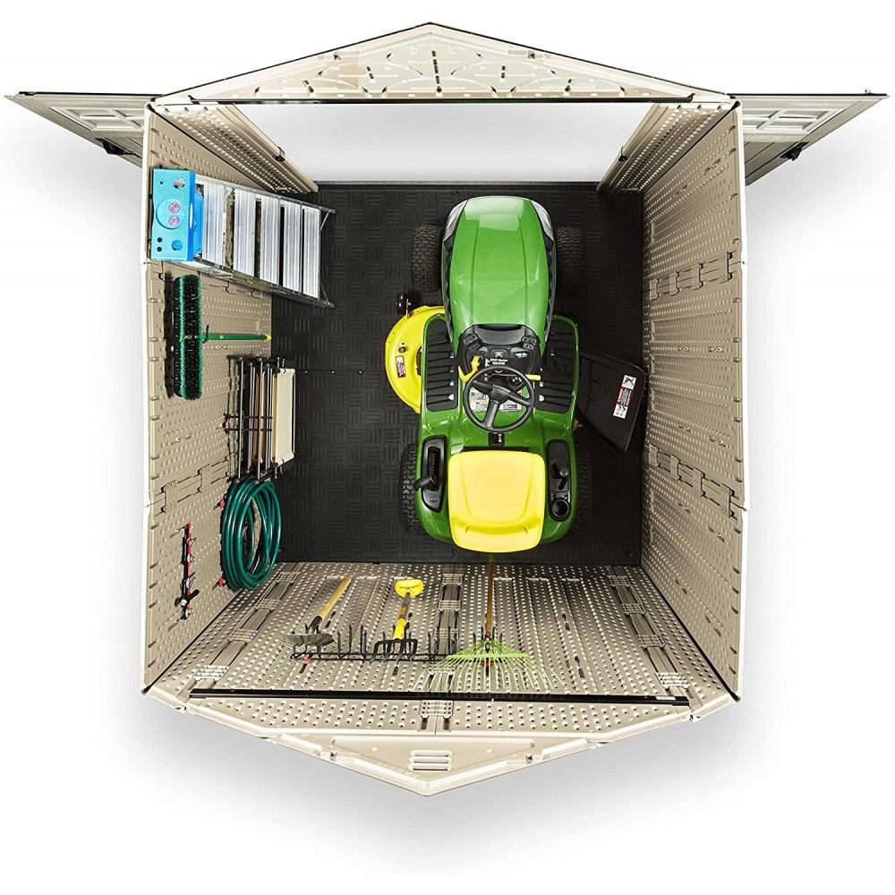 7x7 Ft Durable Weather Resistant Resin Outdoor Garden Storage Shed with Windows and Utility Hooks, Sand - Image 6