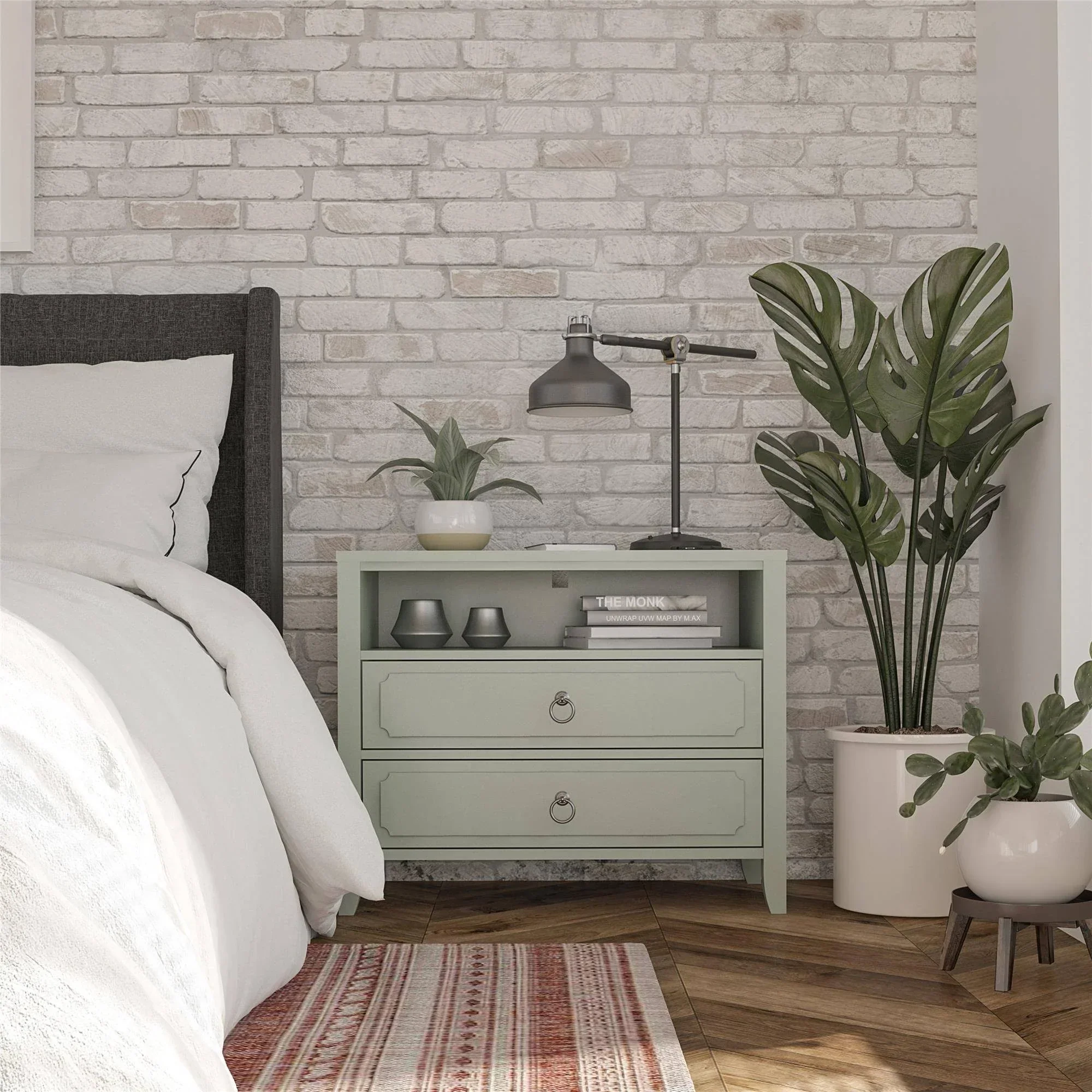 Drawer Nightstand, Green - Image 3