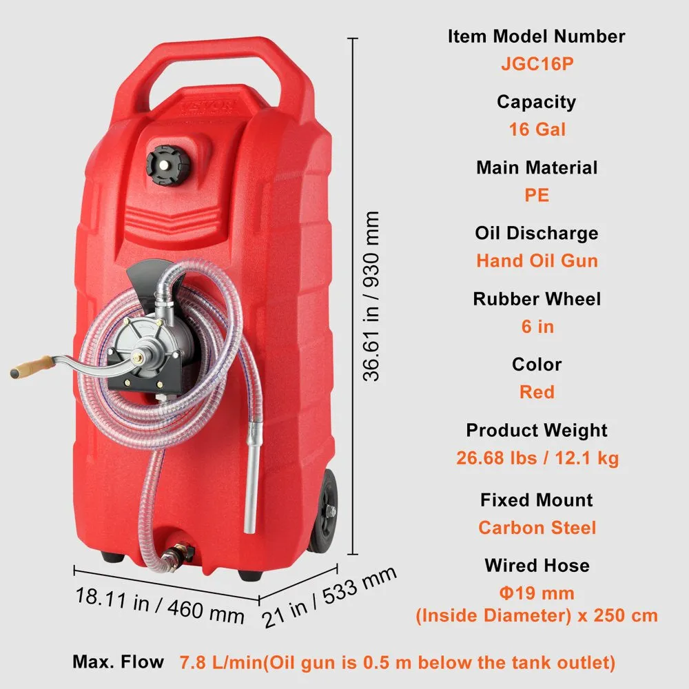 16 Gallon Fuel Caddy, 7.8 L/Min, Portable Gas Storage Tank Container - Image 7