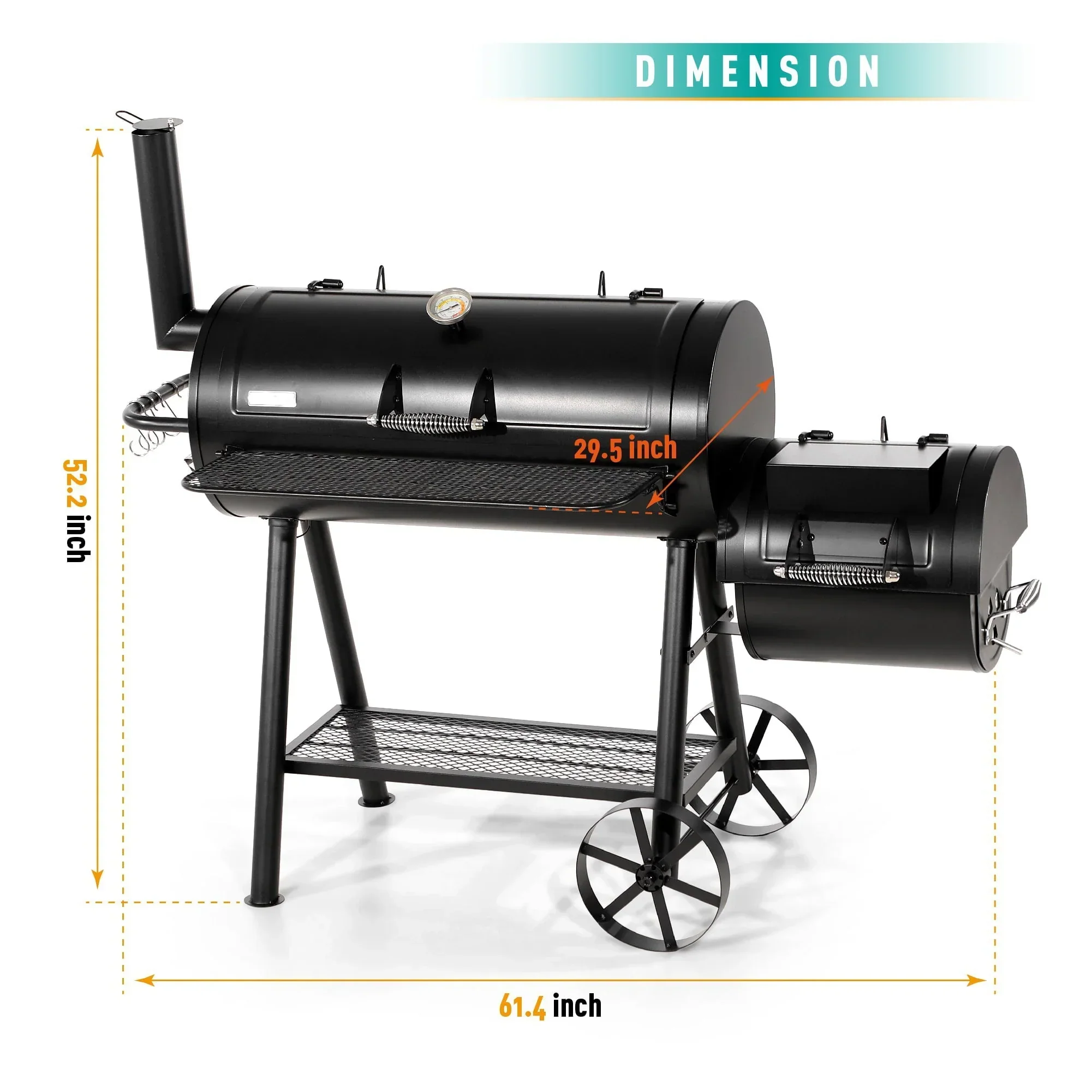 941 Sq.in. Overlarge BBQ Charcoal Grill with Offset Smoker, Black - Image 8