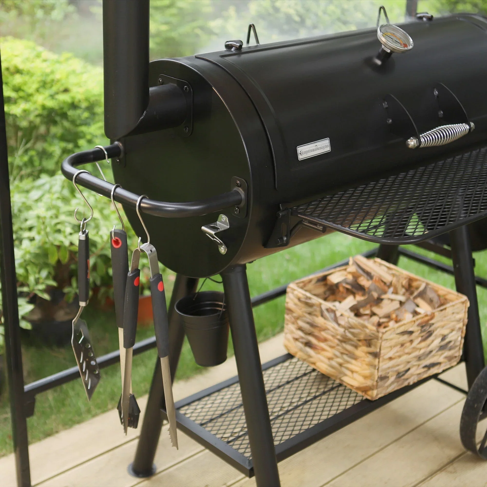 941 Sq.in. Overlarge BBQ Charcoal Grill with Offset Smoker, Black - Image 3