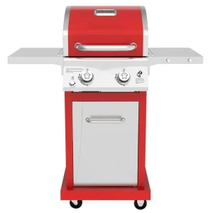 2-Burner Propane Gas Grill, Red - Stainless Steel, 28,000 BTUs, Compact Design