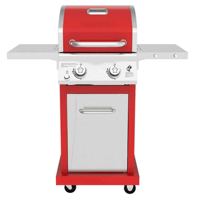 2-Burner Propane Gas Grill, Red - Stainless Steel, 28,000 BTUs, Compact Design