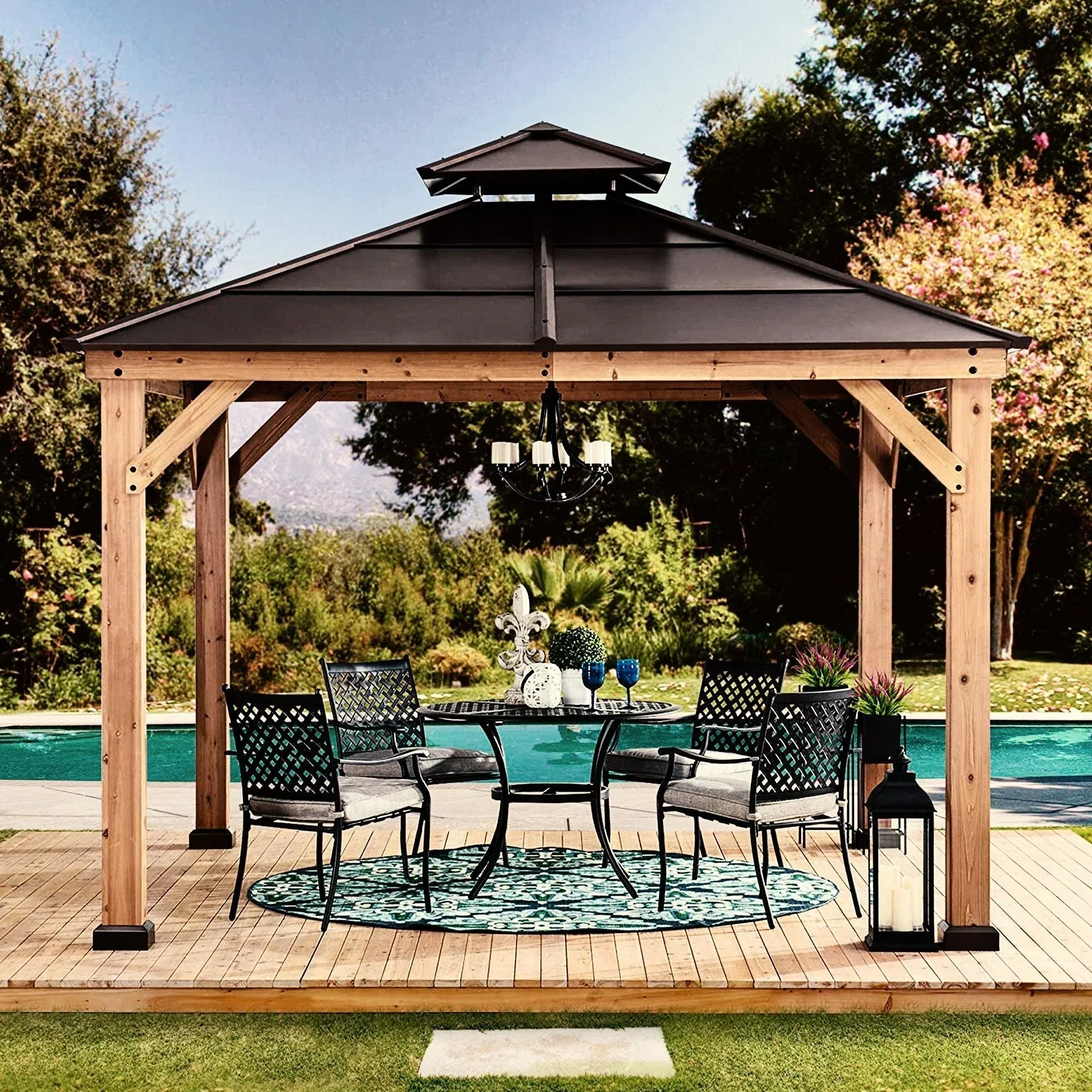 10 ft. x 10 ft. Cedar Framed Gazebo with Steel 2-Tier Hip Roof Hardtop - Image 2