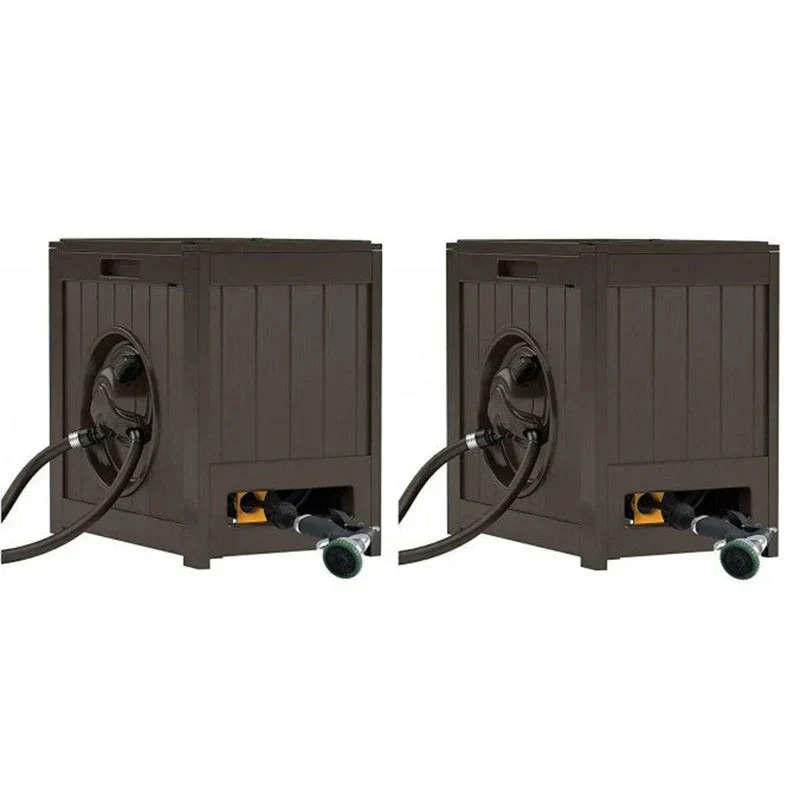 125 Aquawinder Auto Rewind Water Powered Yard Hose Reel, Java (2 Pack)