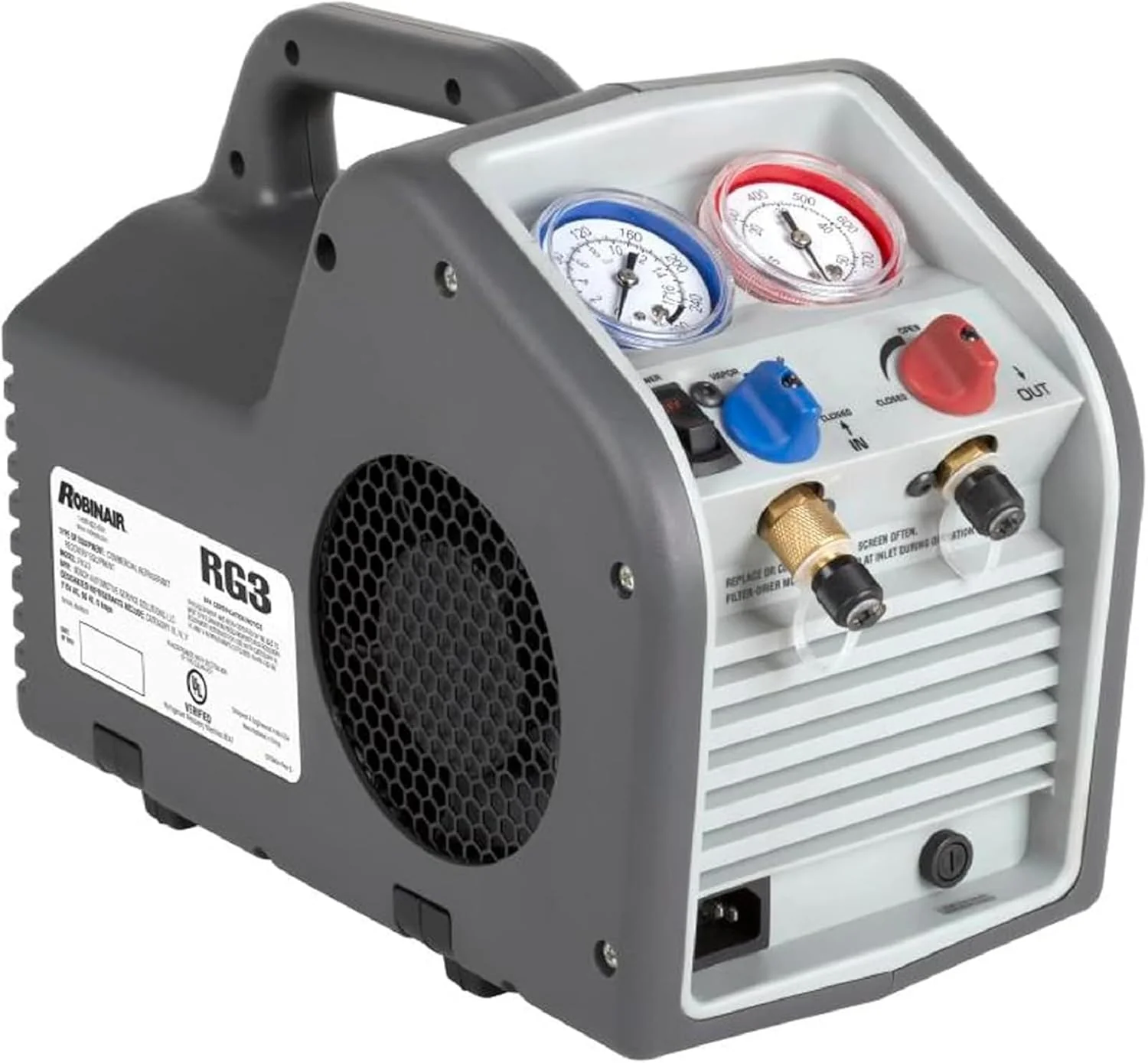 (Portable Refrigerant Recovery Machine - 115V, 60Hz, for Both Liquid and Vapor Refrigerant, White-Robinair