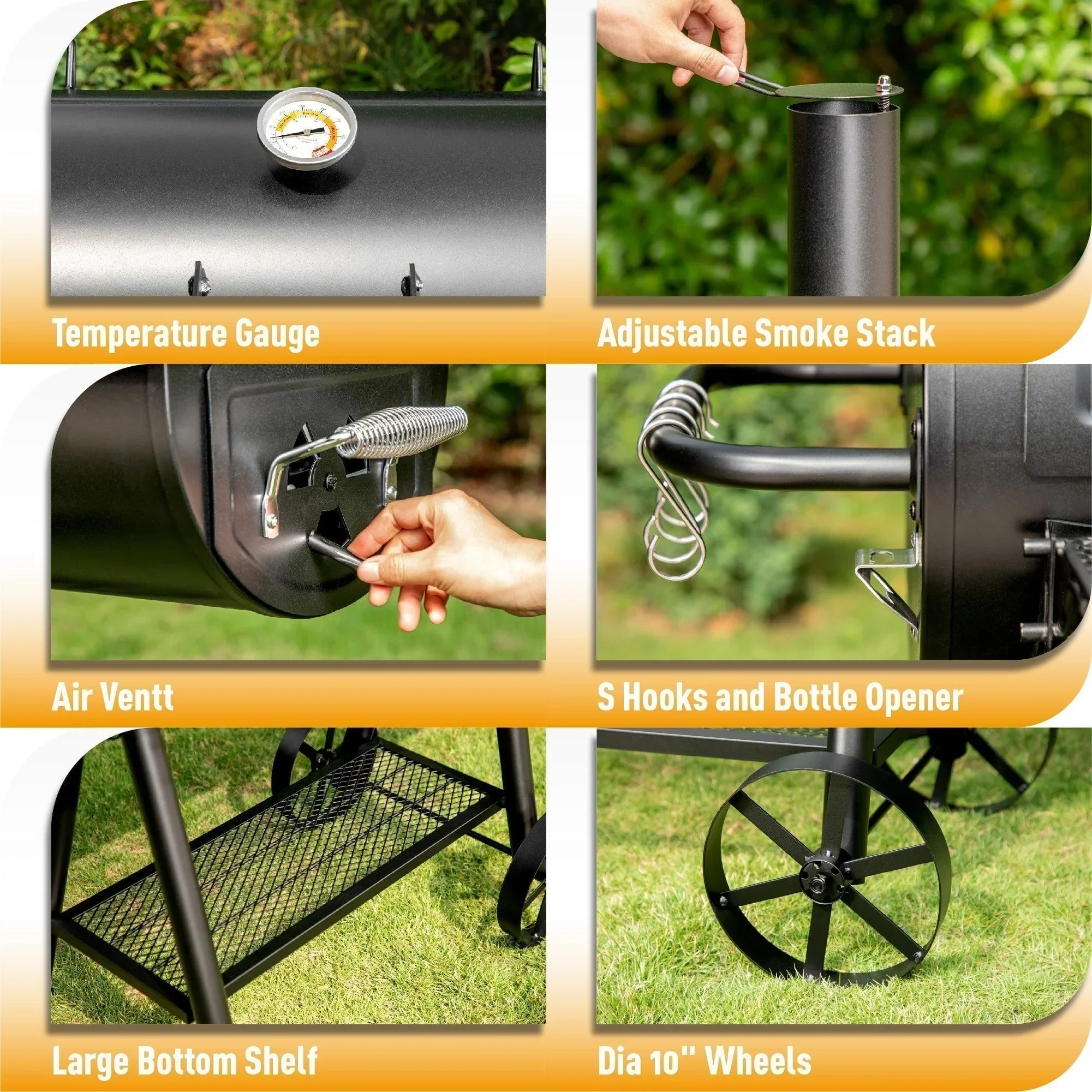 941 Sq.in. Overlarge BBQ Charcoal Grill with Offset Smoker, Black - Image 4