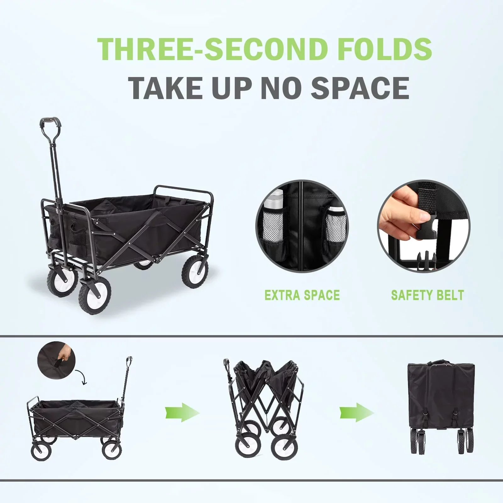 220lb Folding Wagon Utility Garden Cart for Outdoor Camping Black - Image 3
