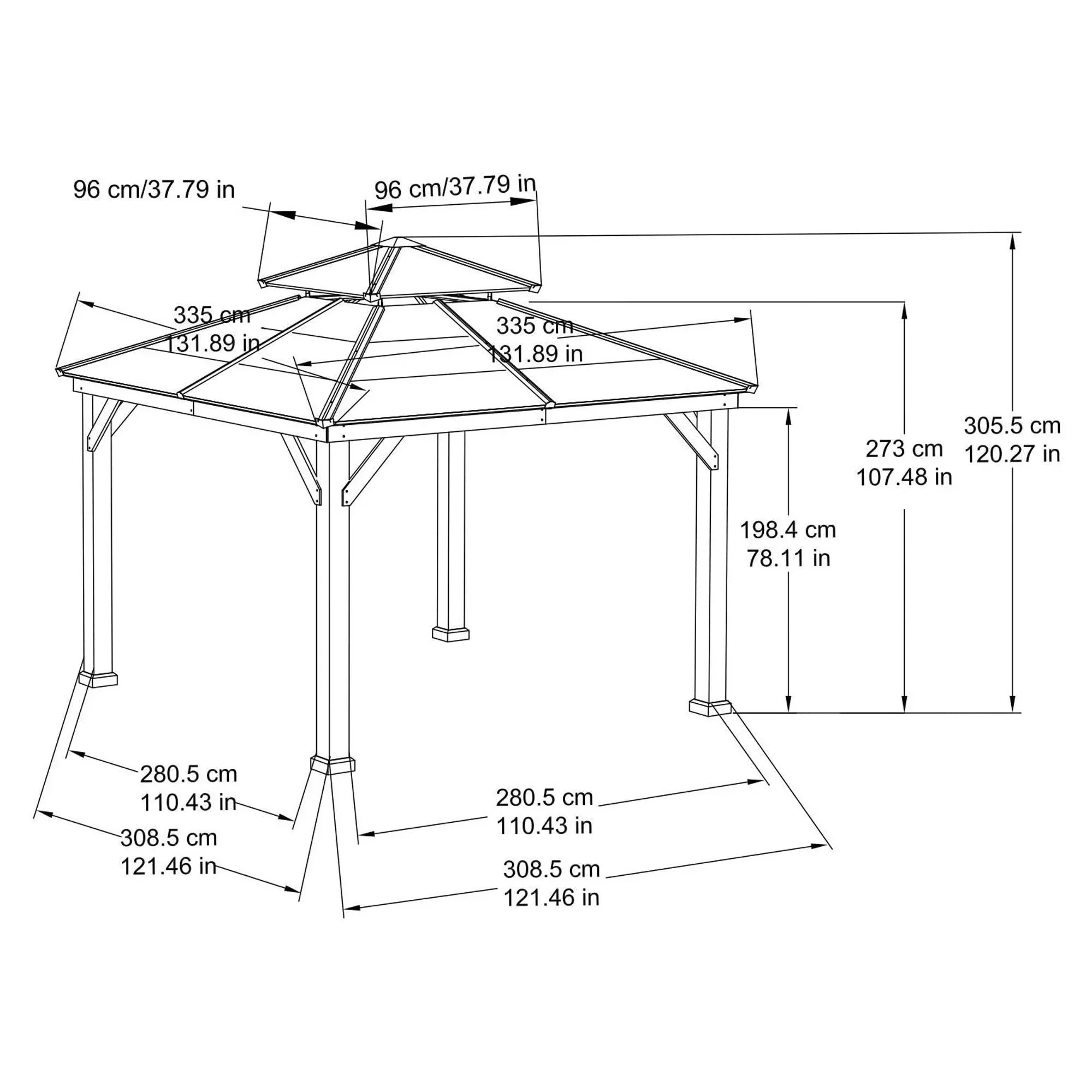 10 ft. x 10 ft. Cedar Framed Gazebo with Steel 2-Tier Hip Roof Hardtop - Image 8