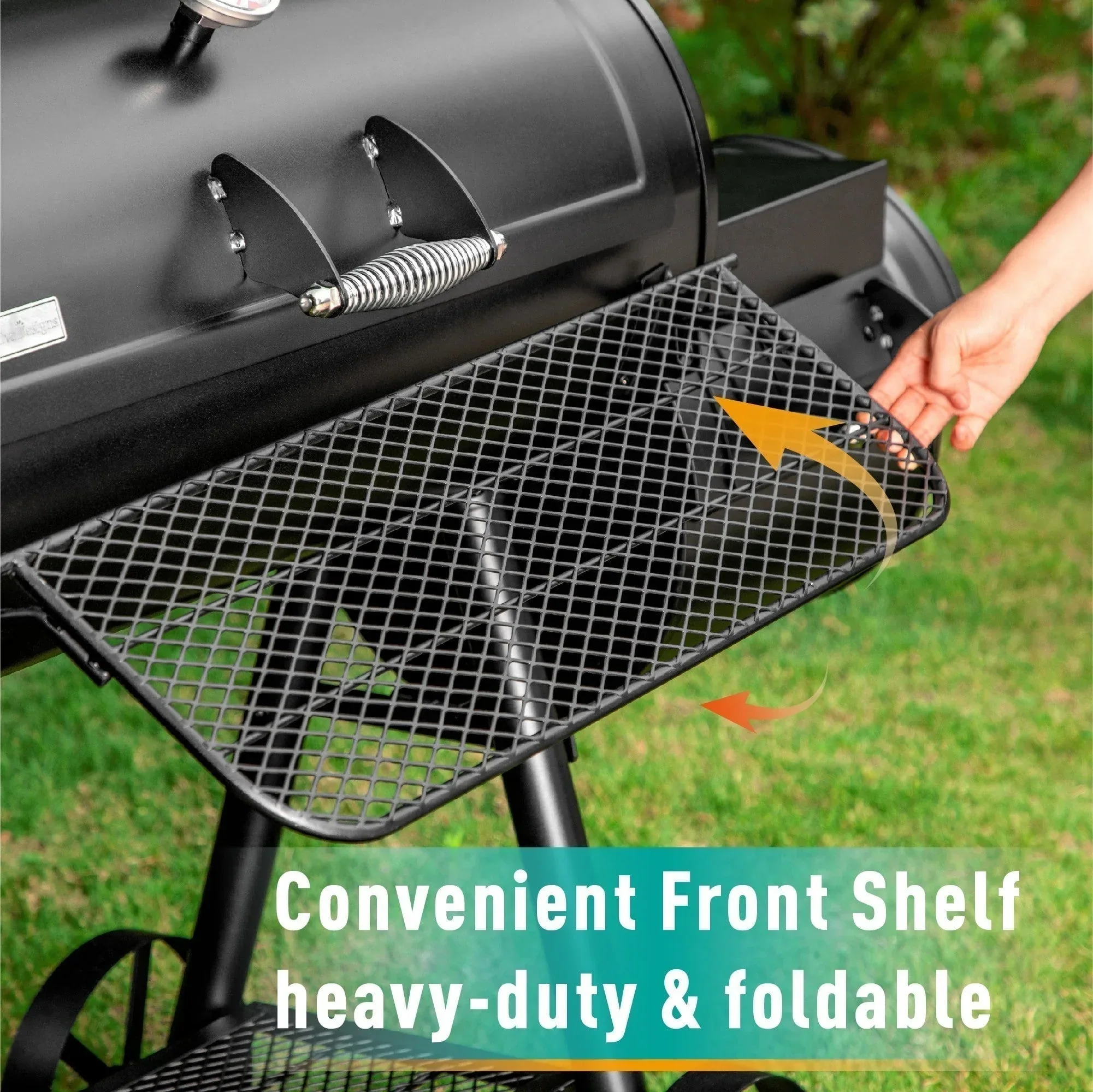941 Sq.in. Overlarge BBQ Charcoal Grill with Offset Smoker, Black - Image 7